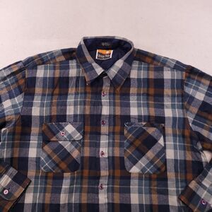 Ozark Trail Madras Flannel Long Sleeve Button Up Shirt Mens Size L Blue Brown
